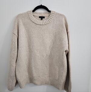 J. Crew Classic Cream Crew Neck Sweater Puffy Sleeve XL Cozy Fall Winter Staple